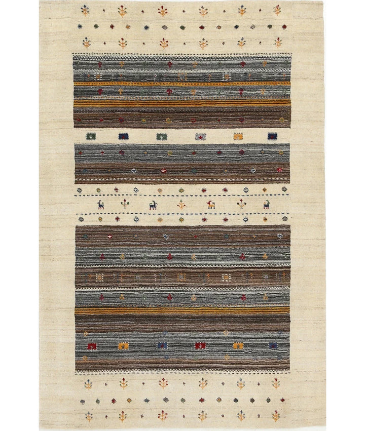 Ivory Indian Lori Rug 3' 11" x 5' 9" Hand-Knotted | No. AT62759