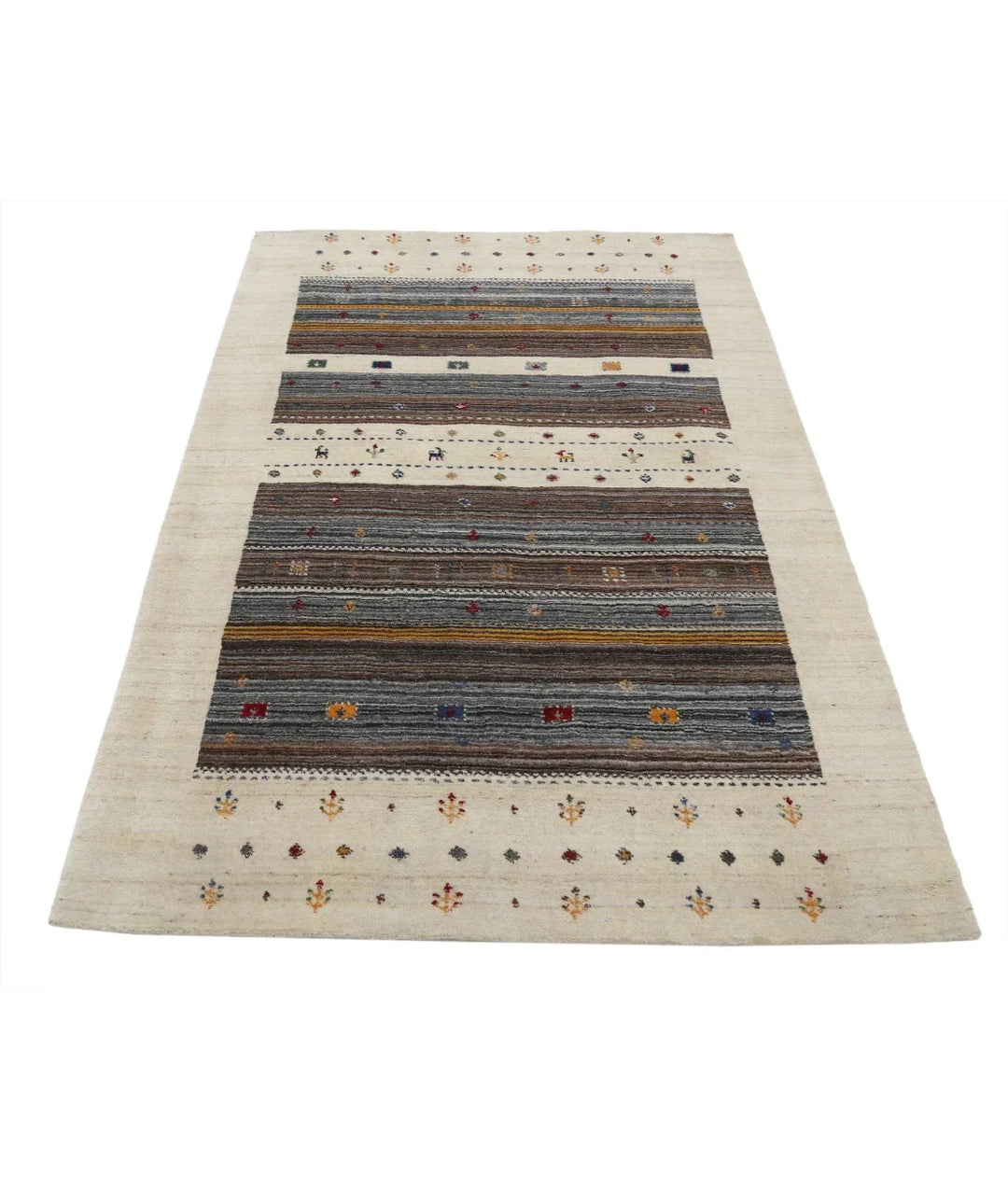 Ivory Indian Lori Rug 3' 11" x 5' 9" Hand-Knotted | No. AT62759