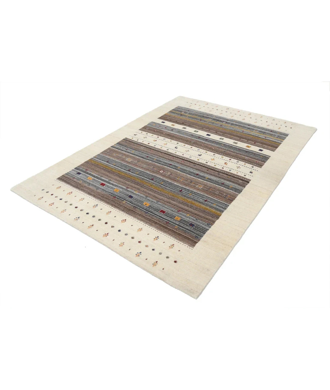 Ivory Indian Oriental Rug 5' 7" x 7' 10" Hand-Knotted | No. AT62800