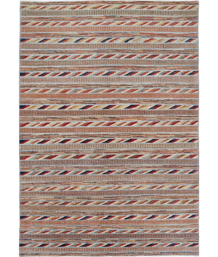 Multicolor Afghan Oriental Rug 6' 4" x 9' 4" Hand-Knotted | No. AT62834
