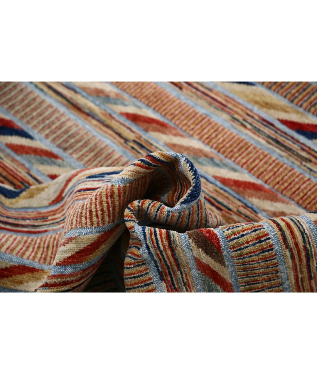 Multicolor Afghan Oriental Rug 6' 4" x 9' 4" Hand-Knotted | No. AT62834