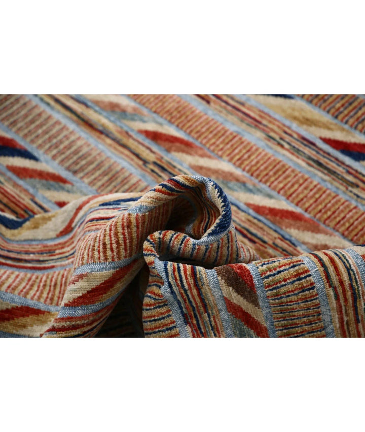 Multicolor Afghan Oriental Rug 6' 4" x 9' 4" Hand-Knotted | No. AT62834