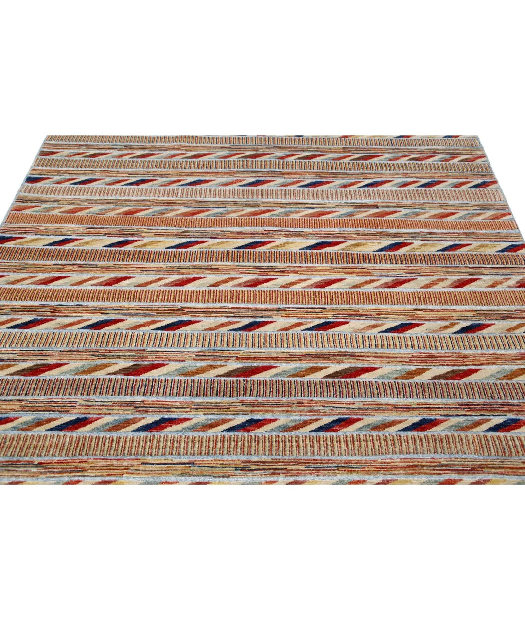 Multicolor Afghan Oriental Rug 6' 4" x 9' 4" Hand-Knotted | No. AT62834
