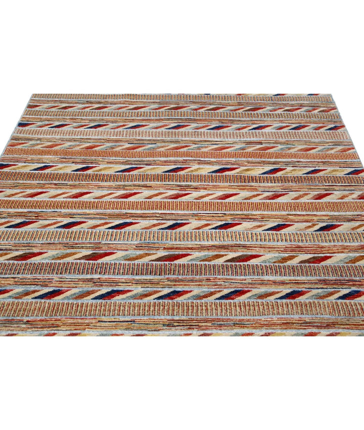 Multicolor Afghan Oriental Rug 6' 4" x 9' 4" Hand-Knotted | No. AT62834