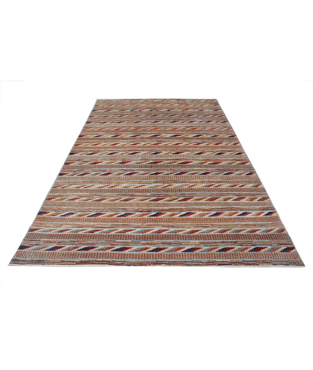 Multicolor Afghan Oriental Rug 6' 4" x 9' 4" Hand-Knotted | No. AT62834