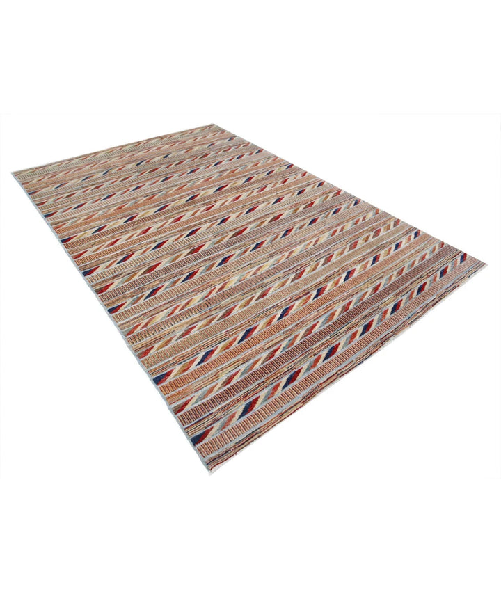 Multicolor Afghan Oriental Rug 6' 4" x 9' 4" Hand-Knotted | No. AT62834