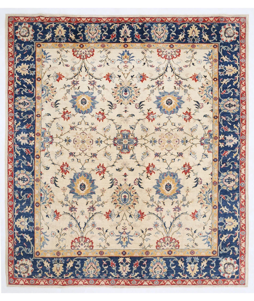 Ivory Afghan Ziegler Rug 8' 0" x 8' 11" Hand-Knotted | No. AT62971