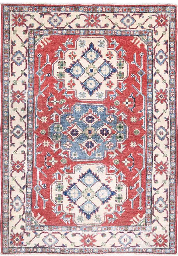 Afghan Tribal Kazak Rug 3' 6" x 4' 11" Hand-Knotted | No. AT63010