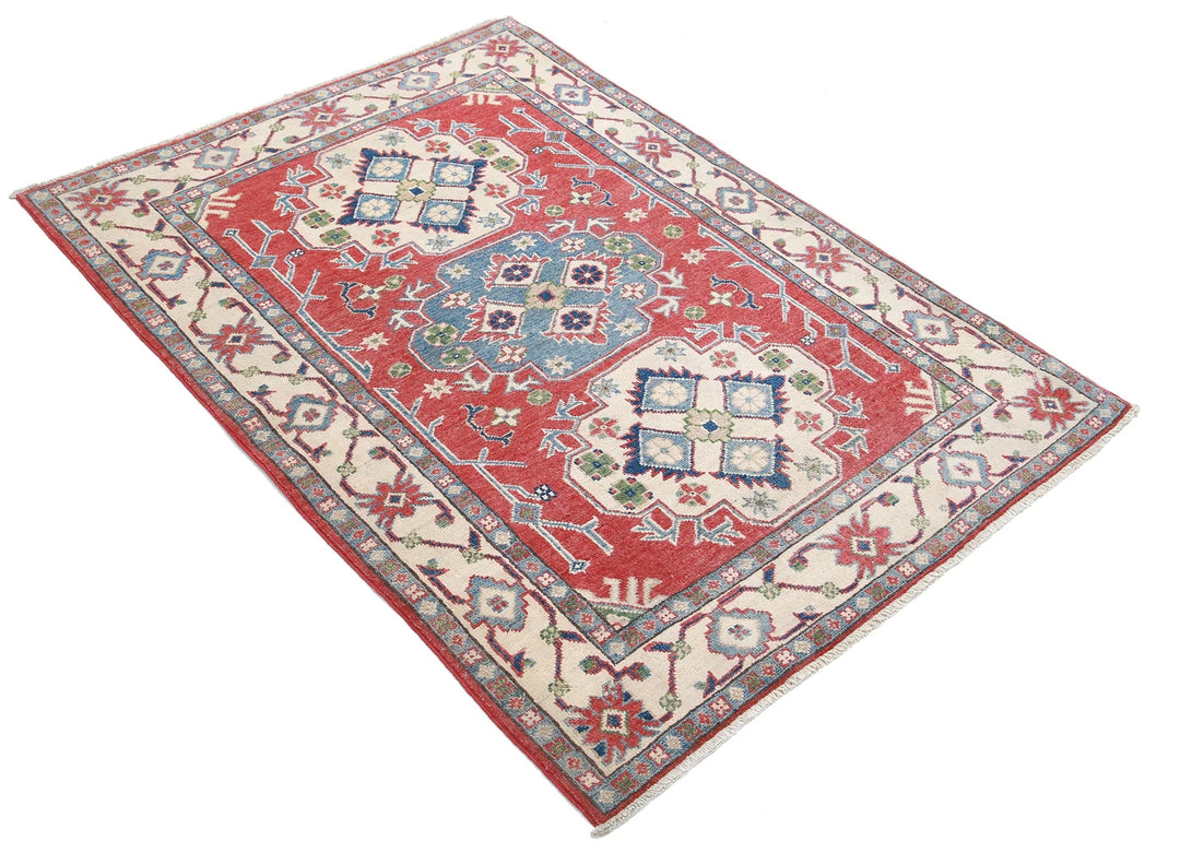 Afghan Tribal Kazak Rug 3' 6" x 4' 11" Hand-Knotted | No. AT63010