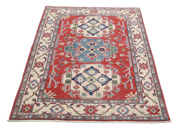Afghan Tribal Kazak Rug 3' 6" x 4' 11" Hand-Knotted | No. AT63010
