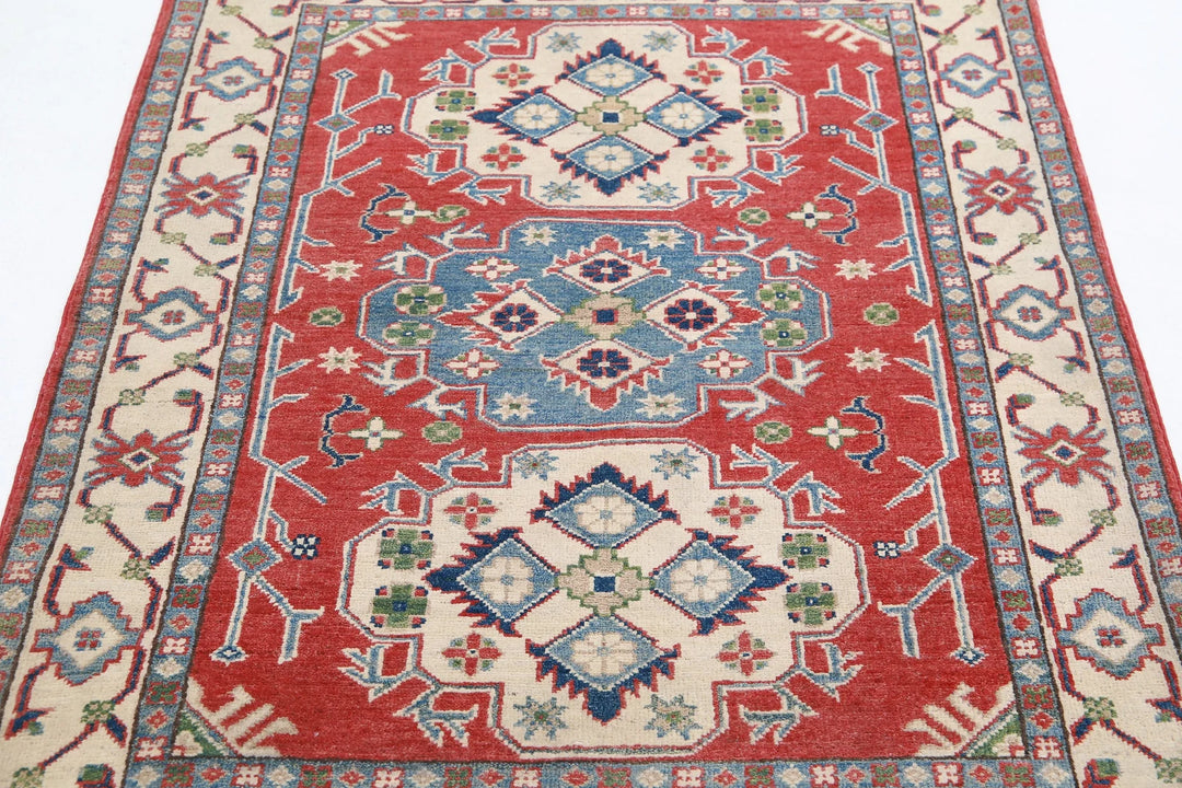 Afghan Tribal Kazak Rug 3' 6" x 4' 11" Hand-Knotted | No. AT63010
