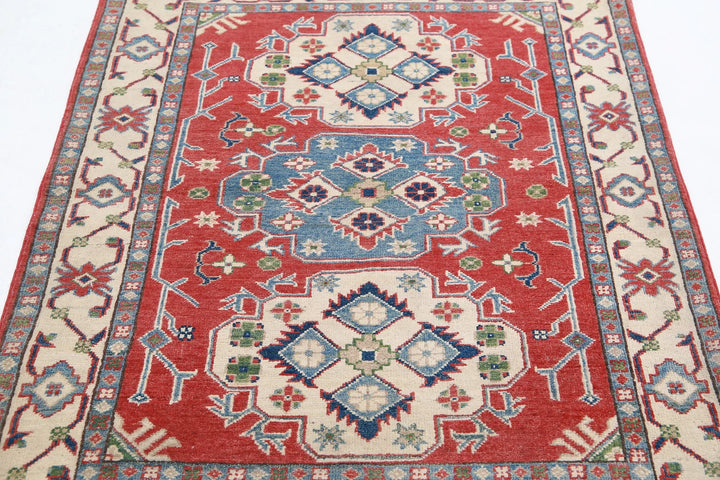 Afghan Tribal Kazak Rug 3' 6" x 4' 11" Hand-Knotted | No. AT63010