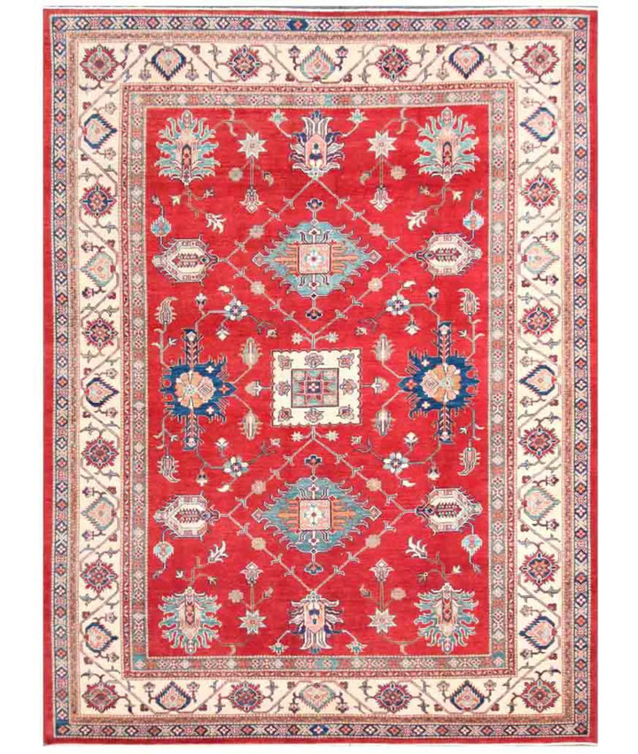 Red Afghan Kazak Rug 9' 0" x 12' 0" Hand-Knotted | No. AT63019