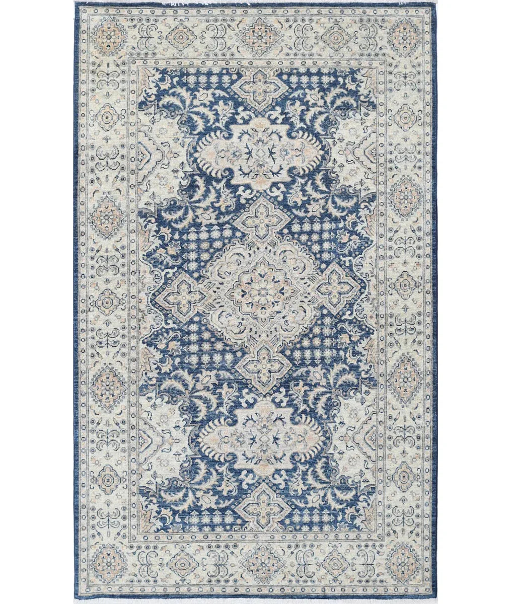 Blue Afghan Ziegler Rug 3' 11" x 6' 6" Hand-Knotted | No. AT63021