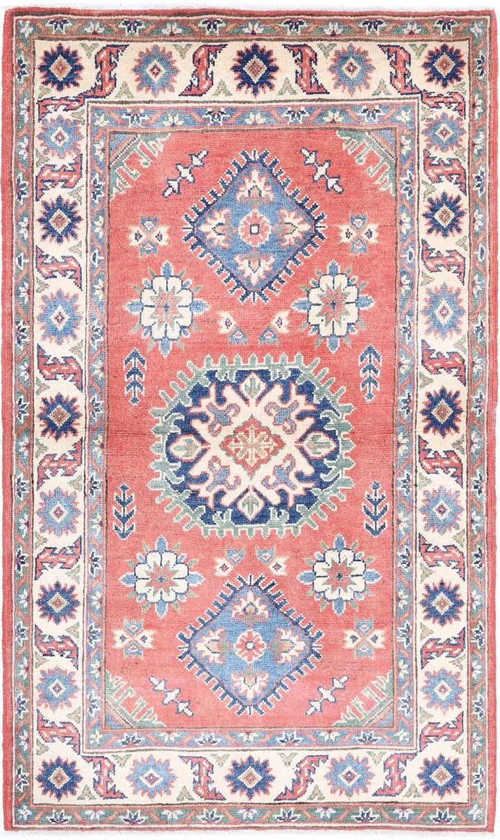 Afghan Kazak Rug 3' 1" x 5' 2" Hand-Knotted | No. AT63029