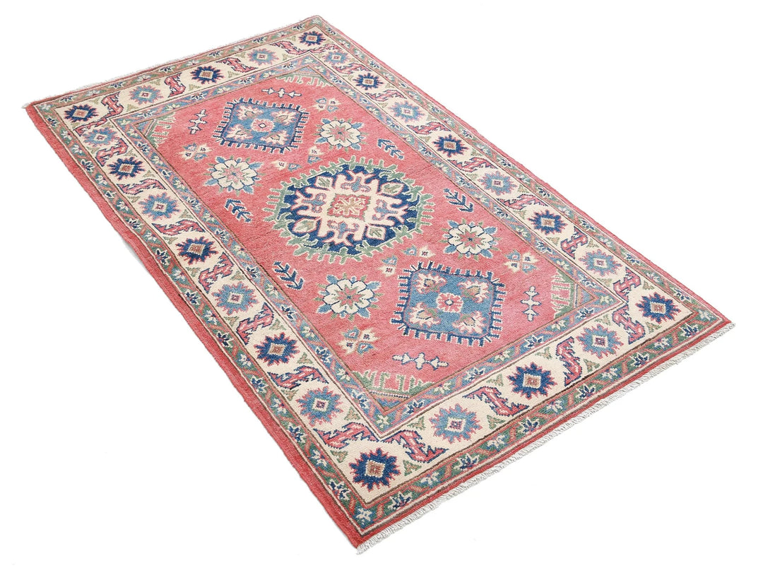 Afghan Kazak Rug 3' 1" x 5' 2" Hand-Knotted | No. AT63029