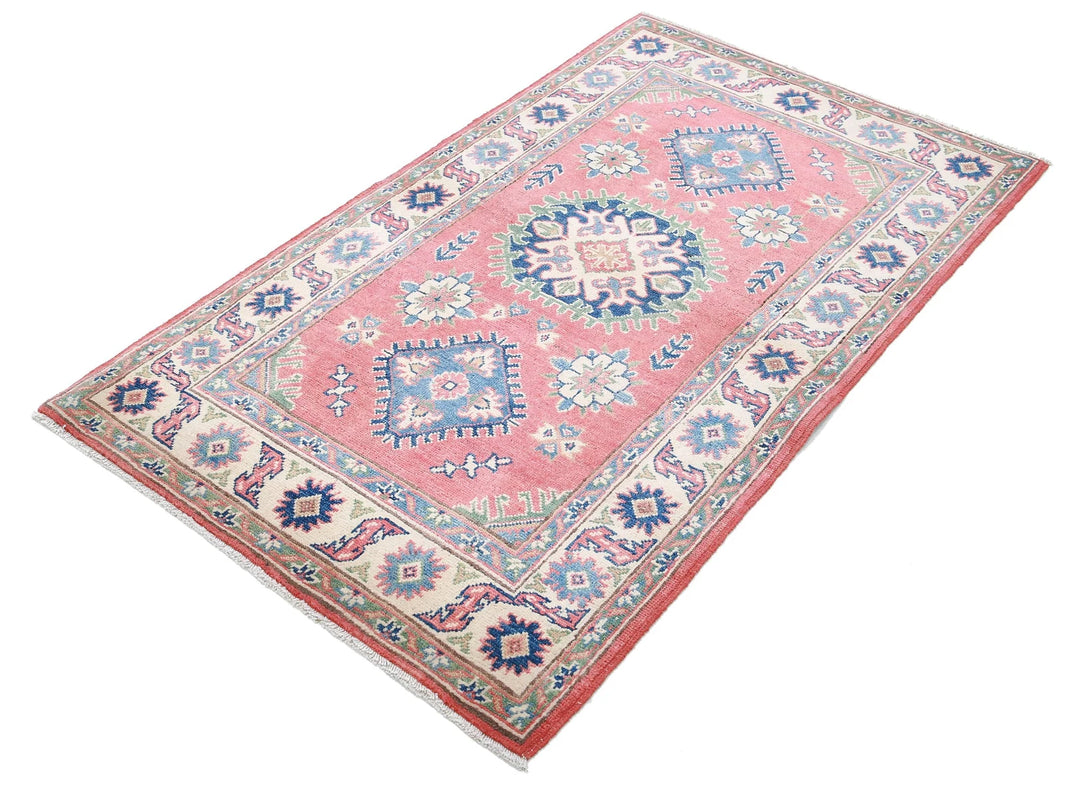 Afghan Kazak Rug 3' 1" x 5' 2" Hand-Knotted | No. AT63029