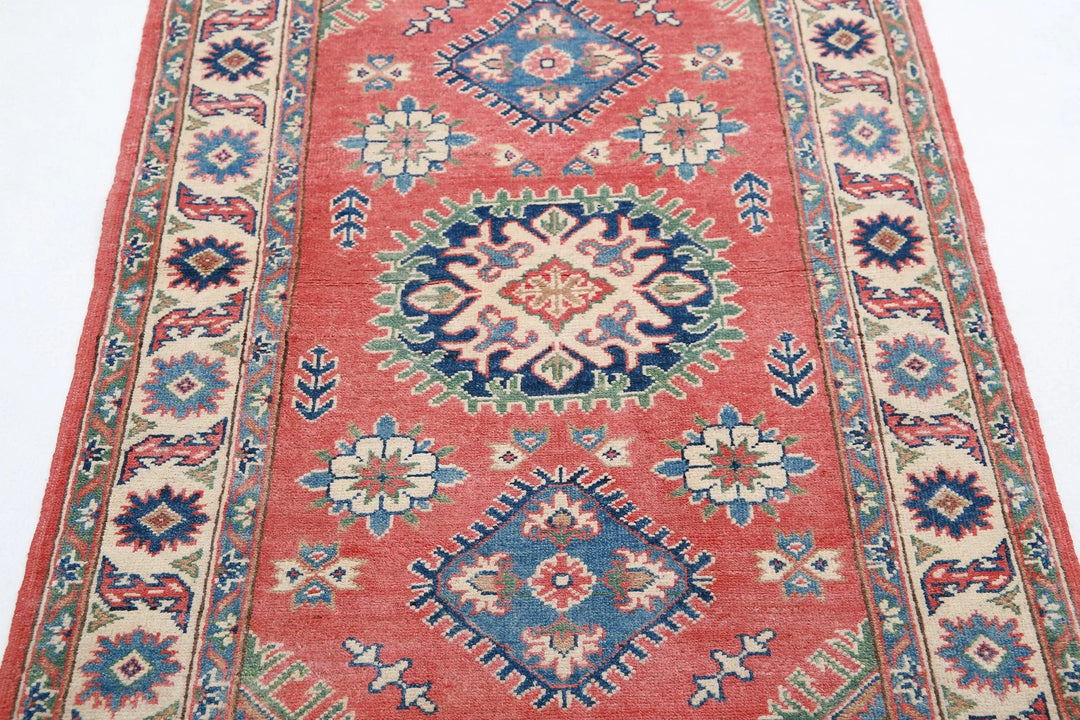Afghan Kazak Rug 3' 1" x 5' 2" Hand-Knotted | No. AT63029