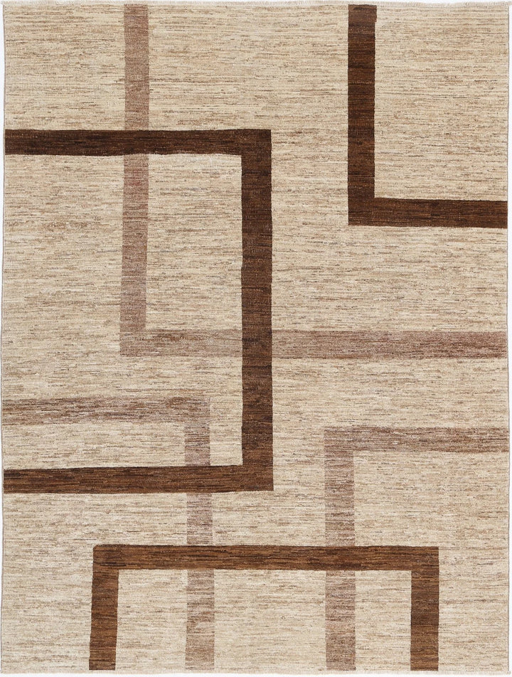 Brown Afghan Modcar Rug 5' 7" x 7' 5" Hand-Knotted | No. AT63045