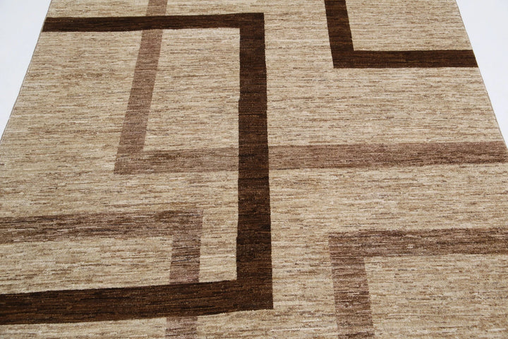 Brown Afghan Modcar Rug 5' 7" x 7' 5" Hand-Knotted | No. AT63045
