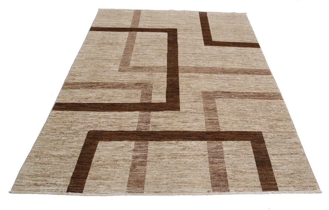 Brown Afghan Modcar Rug 5' 7" x 7' 5" Hand-Knotted | No. AT63045