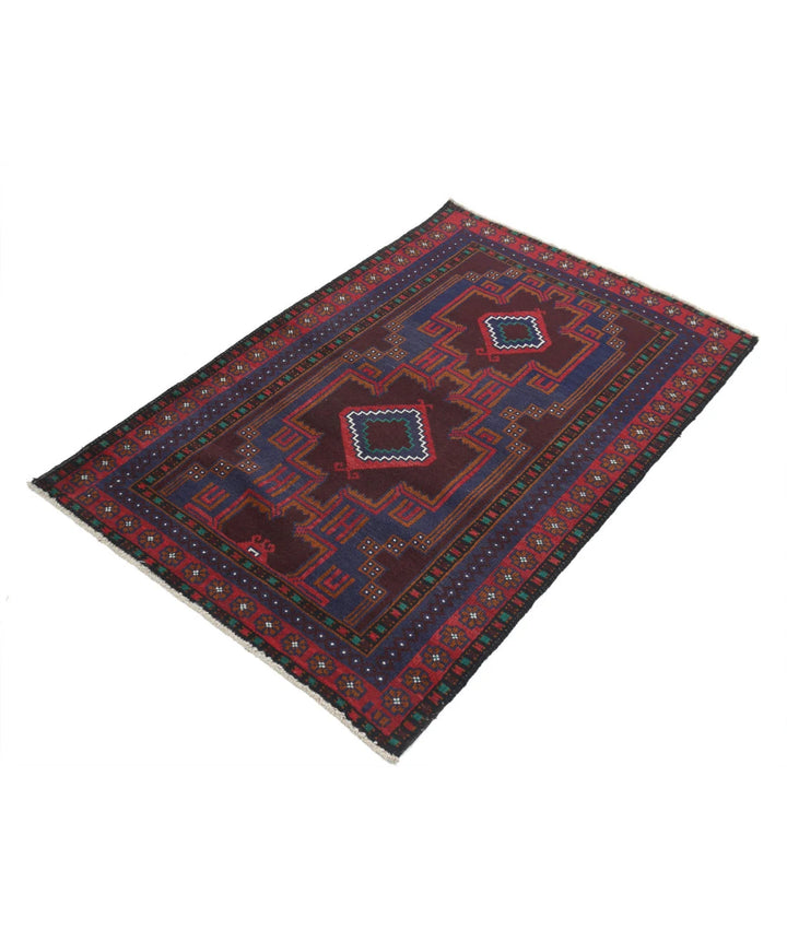 Red Afghan Tribal Rug 3' 0" x 4' 5" Hand-Knotted | No. AT63052