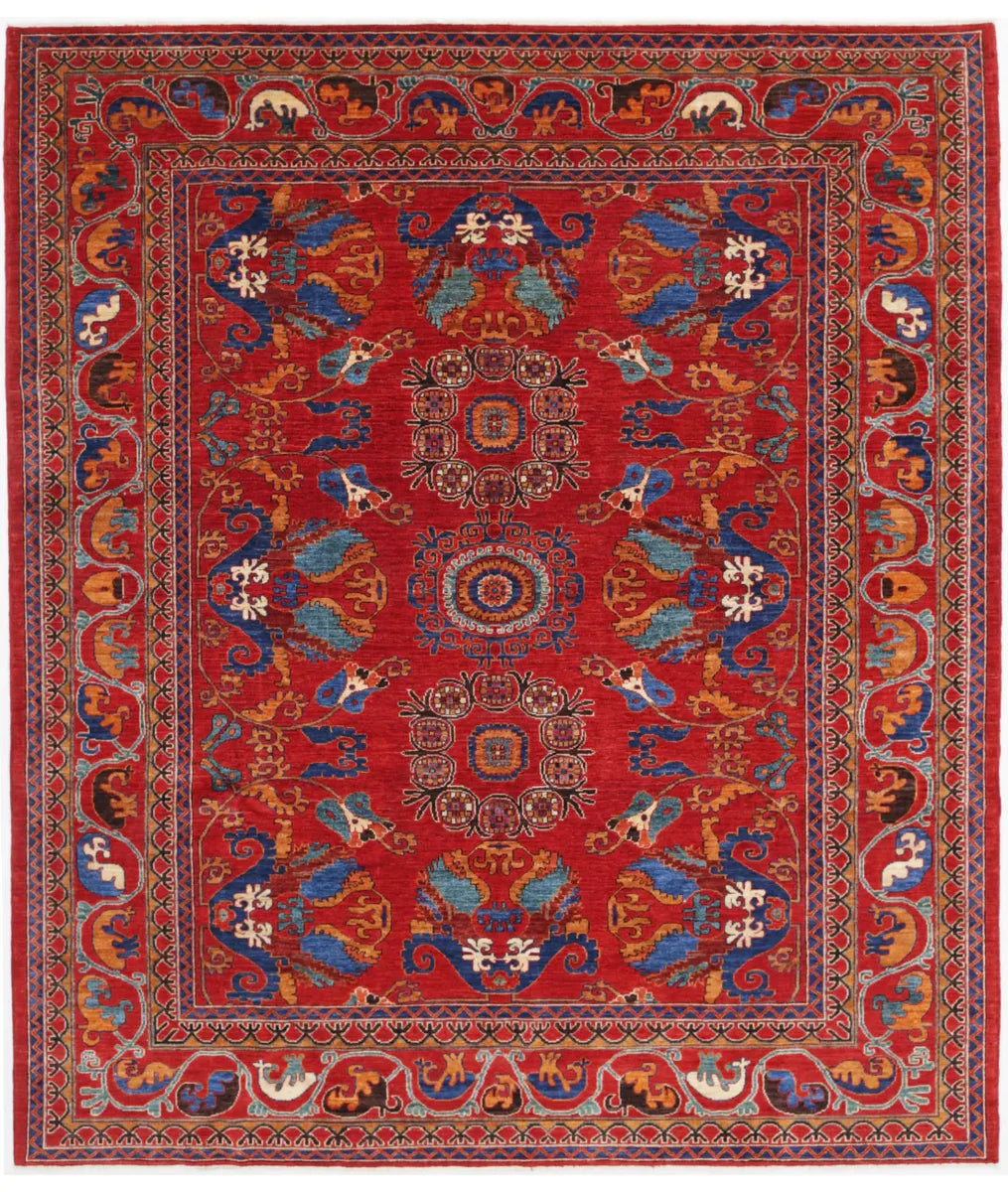 Red Afghan Tribal Rug 8' 4" x 9' 8" Hand-Knotted | No. AT63128