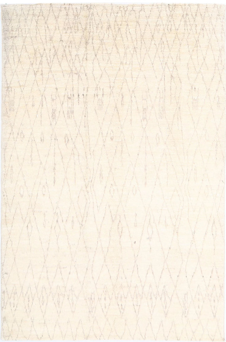 Ivory Afghan Tribal Rug 6' 0" x 9' 0" Hand-Knotted | No. AT63234