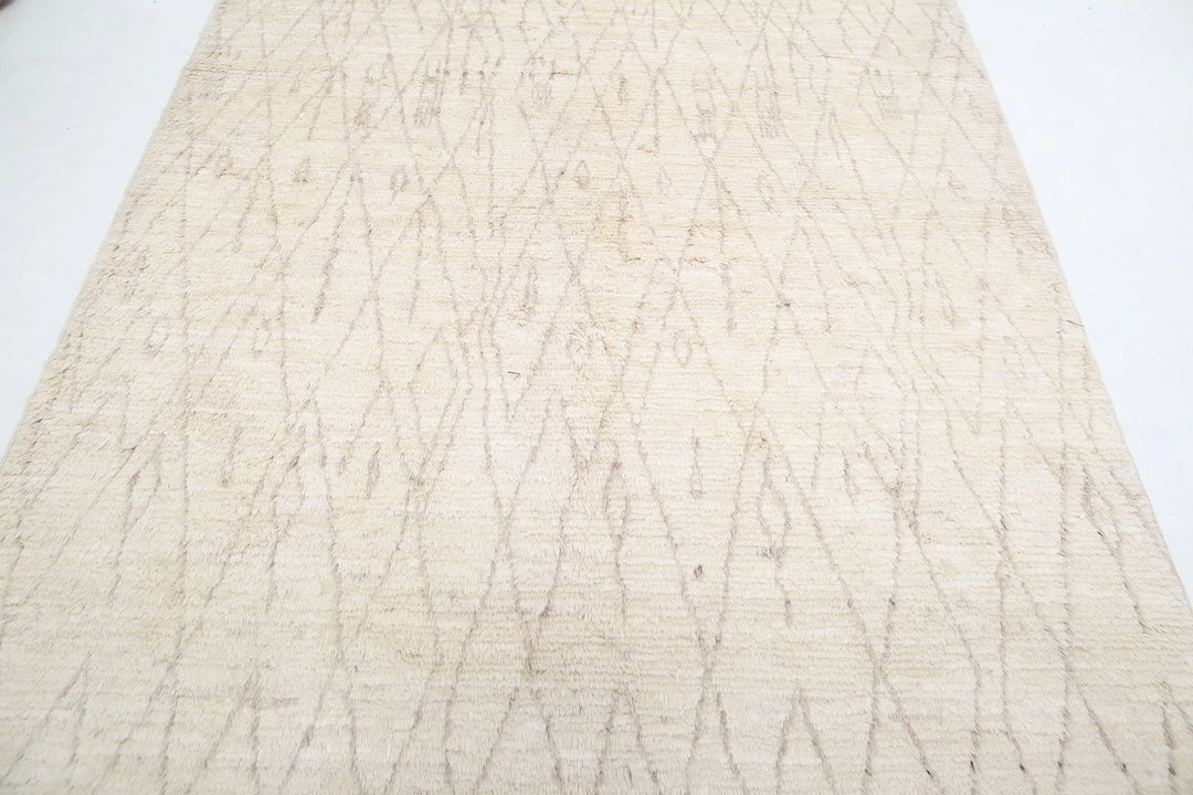 Ivory Afghan Tribal Rug 6' 0" x 9' 0" Hand-Knotted | No. AT63234