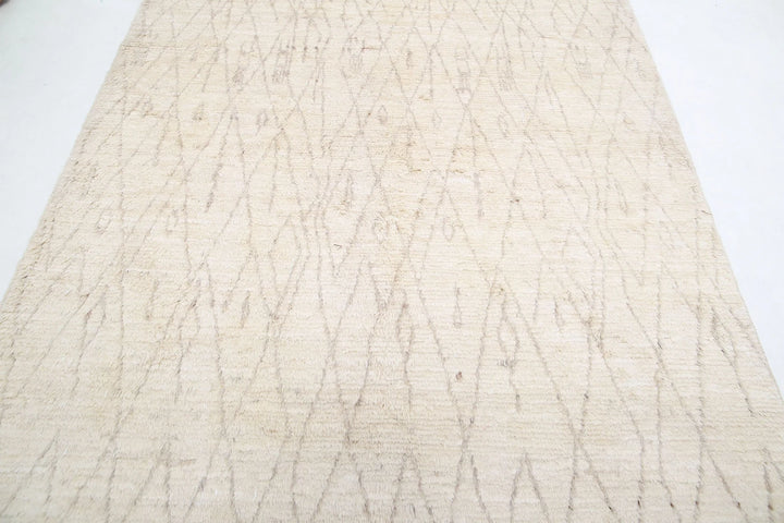 Ivory Afghan Tribal Rug 6' 0" x 9' 0" Hand-Knotted | No. AT63234
