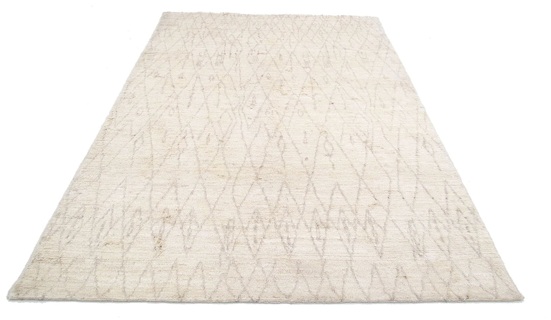 Ivory Afghan Tribal Rug 6' 0" x 9' 0" Hand-Knotted | No. AT63234