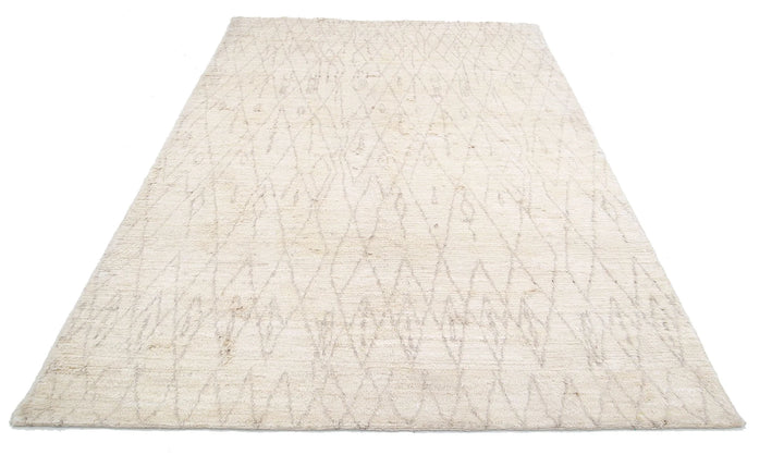 Ivory Afghan Tribal Rug 6' 0" x 9' 0" Hand-Knotted | No. AT63234