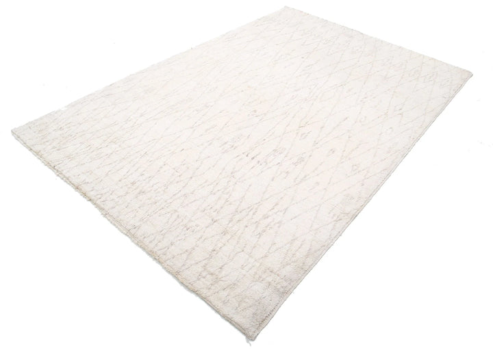 Ivory Afghan Tribal Rug 6' 0" x 9' 0" Hand-Knotted | No. AT63234
