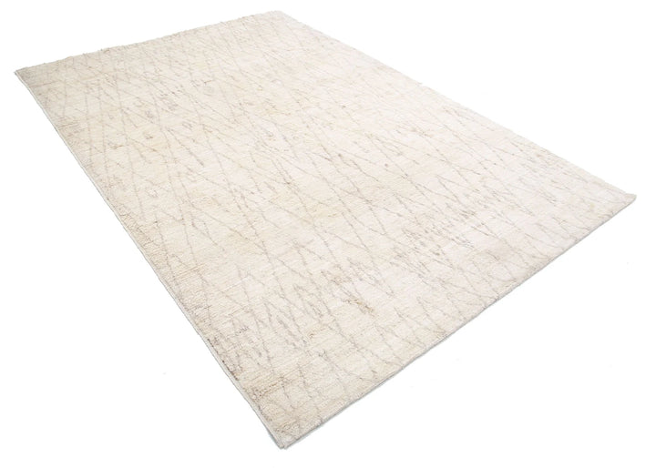 Ivory Afghan Tribal Rug 6' 0" x 9' 0" Hand-Knotted | No. AT63234