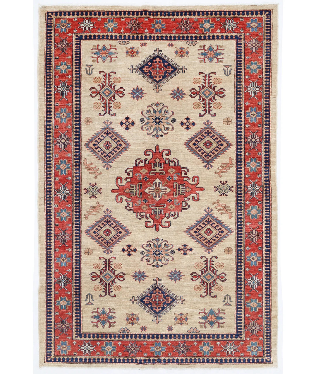 Afghan Kazak Rug 5' 5" x 8' 1" Hand-Knotted | No. AT63314