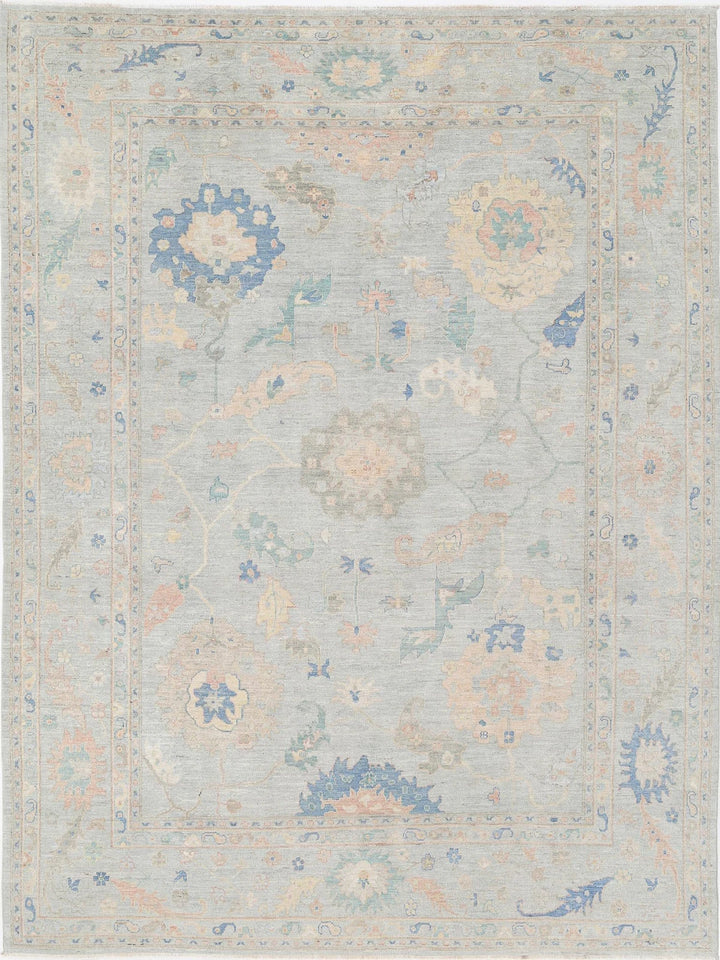 Grey Afghan Oushak Rug 10' 0" x 13' 3" Hand-Knotted | No. AT63424