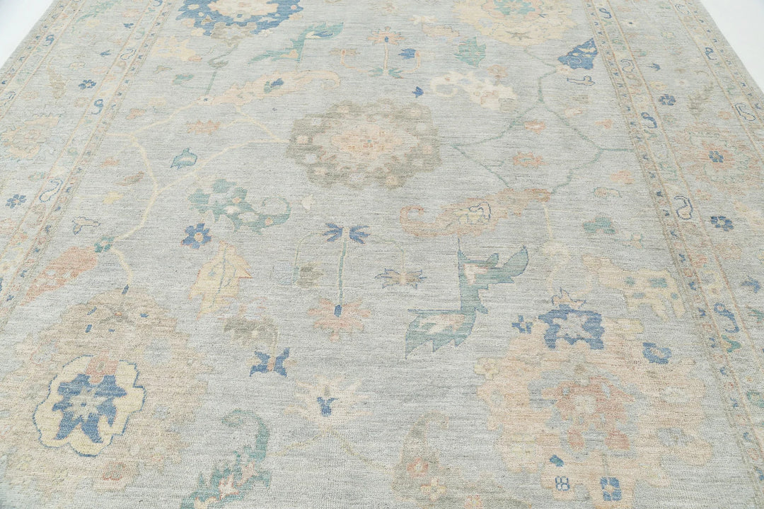 Grey Afghan Oushak Rug 10' 0" x 13' 3" Hand-Knotted | No. AT63424