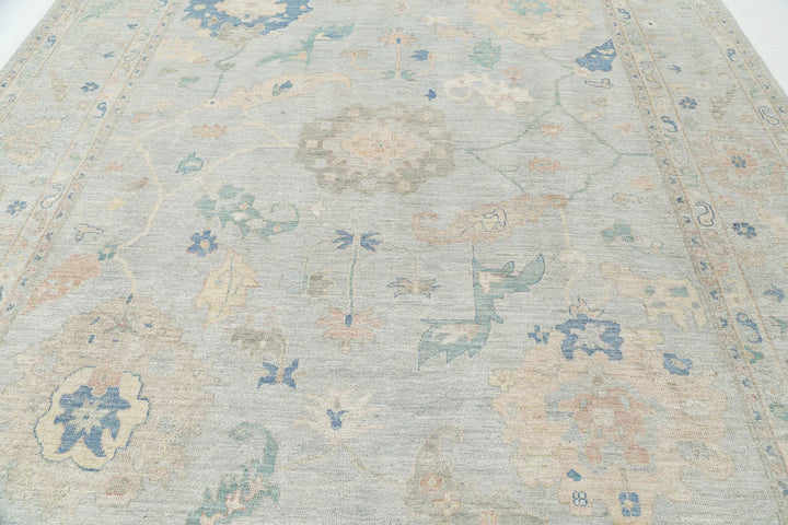 Grey Afghan Oushak Rug 10' 0" x 13' 3" Hand-Knotted | No. AT63424