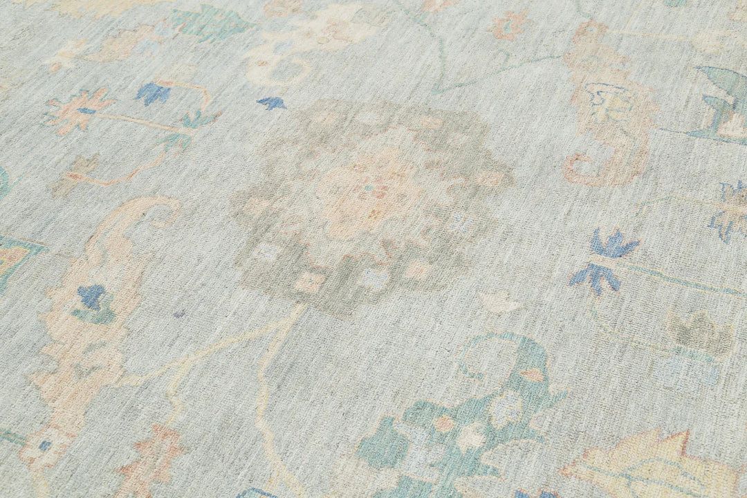 Grey Afghan Oushak Rug 10' 0" x 13' 3" Hand-Knotted | No. AT63424