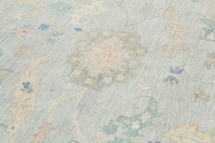 Grey Afghan Oushak Rug 10' 0" x 13' 3" Hand-Knotted | No. AT63424