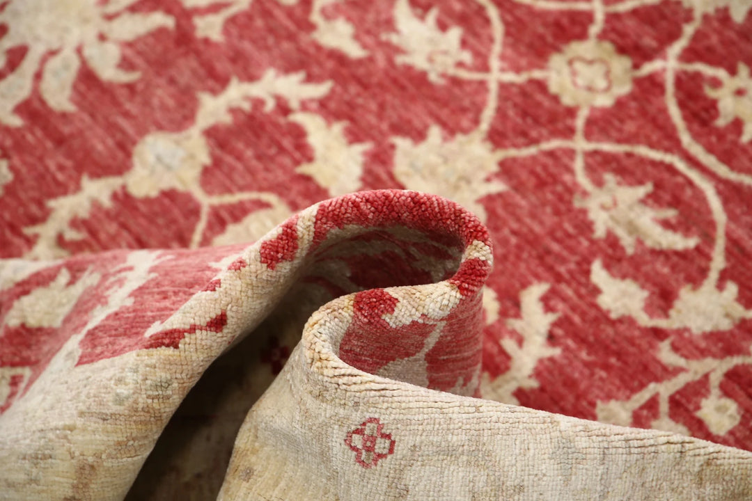 Red Afghan Ziegler Rug 5' 8" x 7' 10" Hand-Knotted | No. AT63561
