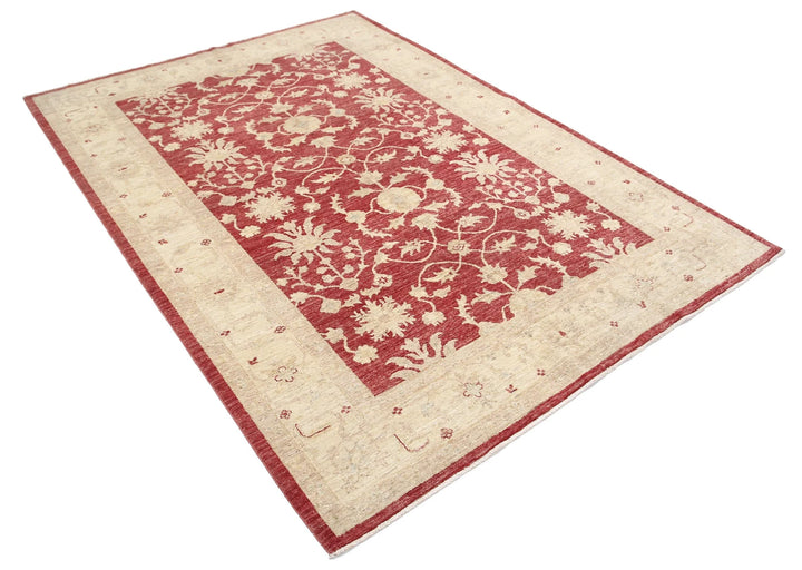Red Afghan Ziegler Rug 5' 8" x 7' 10" Hand-Knotted | No. AT63561