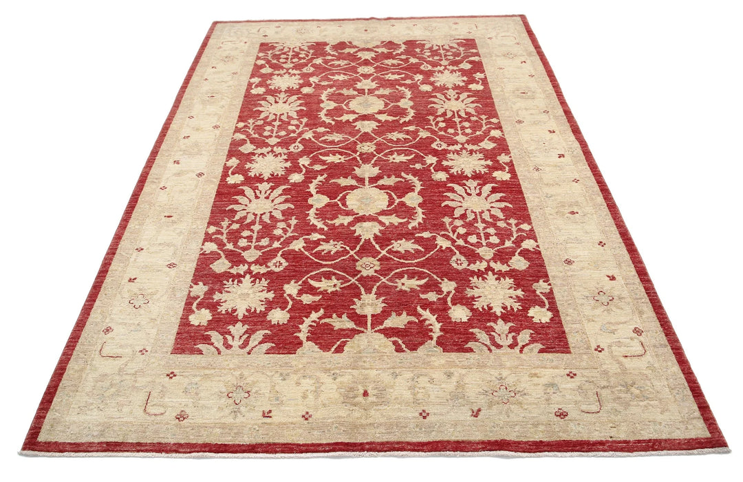 Red Afghan Ziegler Rug 5' 8" x 7' 10" Hand-Knotted | No. AT63561
