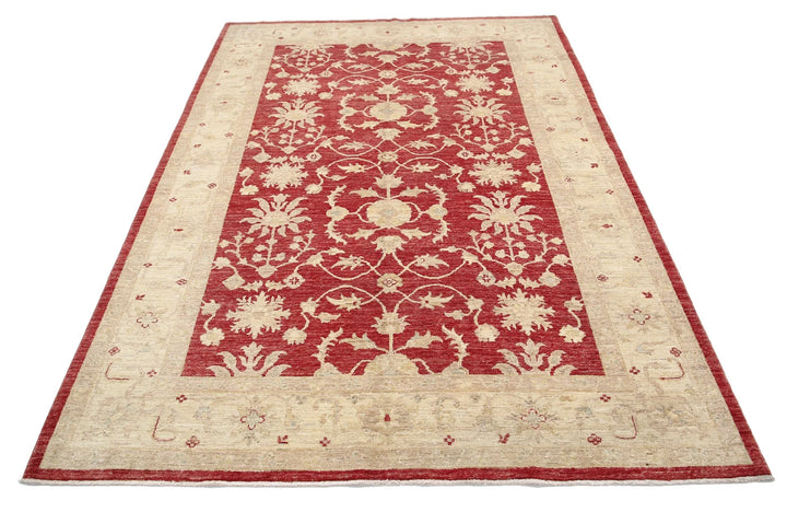 Red Afghan Ziegler Rug 5' 8" x 7' 10" Hand-Knotted | No. AT63561