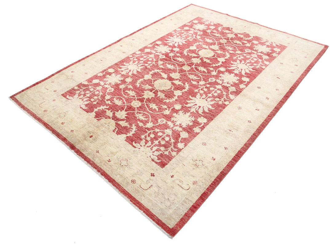 Red Afghan Ziegler Rug 5' 8" x 7' 10" Hand-Knotted | No. AT63561