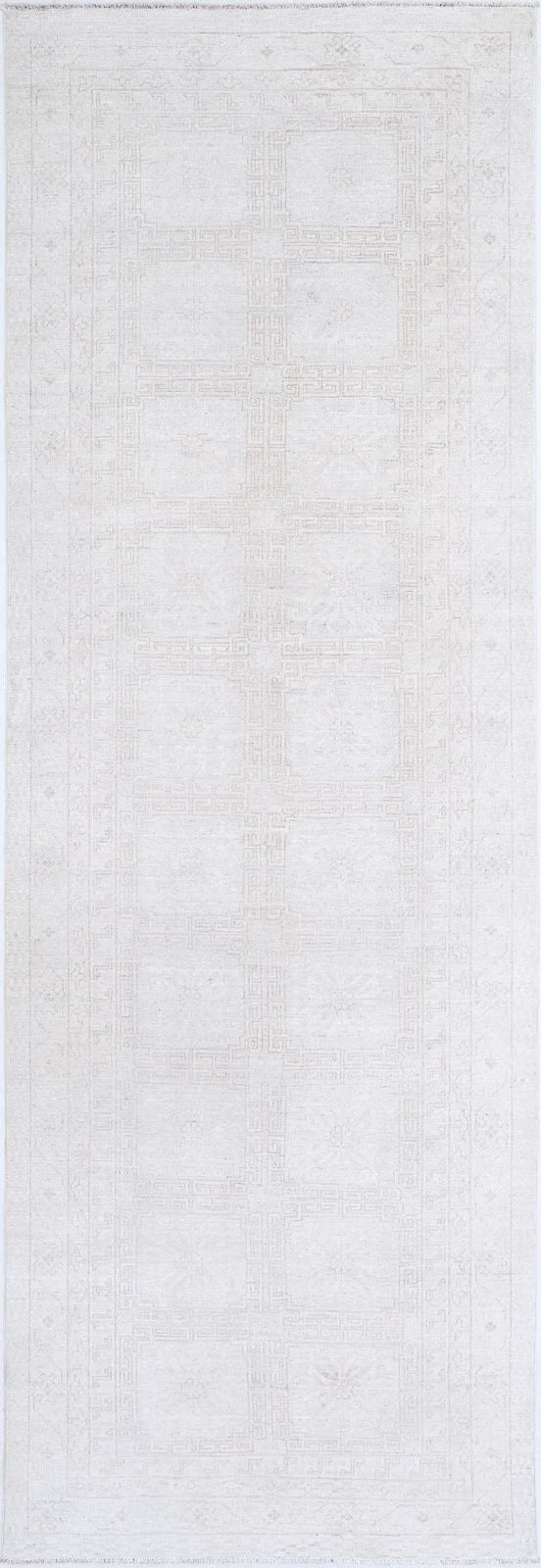 Tan Afghan Khotan Rug 3' 10" x 11' 10" Hand-Knotted | No. AT63608