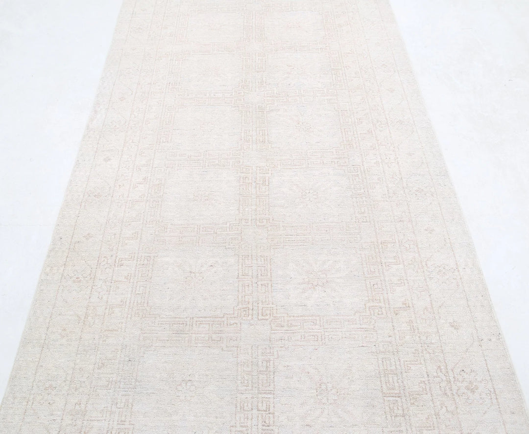 Tan Afghan Khotan Rug 3' 10" x 11' 10" Hand-Knotted | No. AT63608