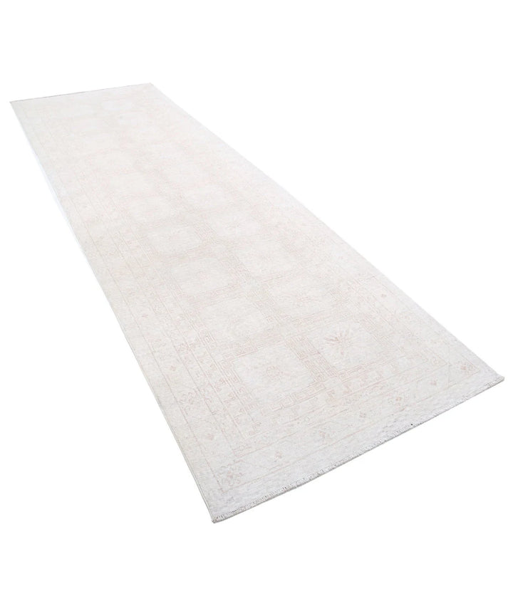 Tan Afghan Khotan Rug 3' 10" x 11' 10" Hand-Knotted | No. AT63608