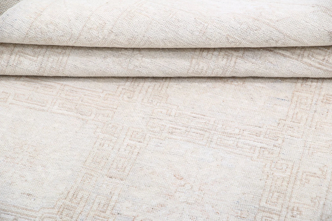 Tan Afghan Khotan Rug 3' 10" x 11' 10" Hand-Knotted | No. AT63608