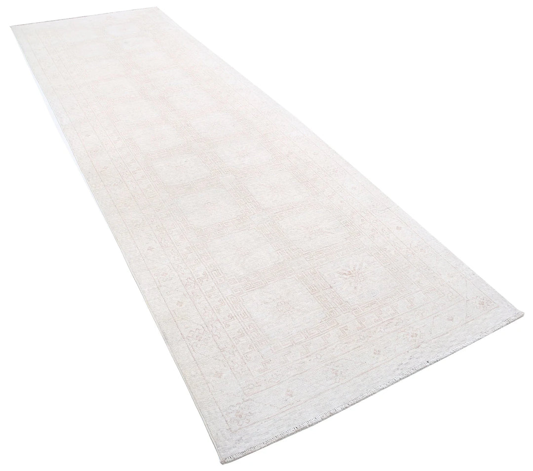 Tan Afghan Khotan Rug 3' 10" x 11' 10" Hand-Knotted | No. AT63608